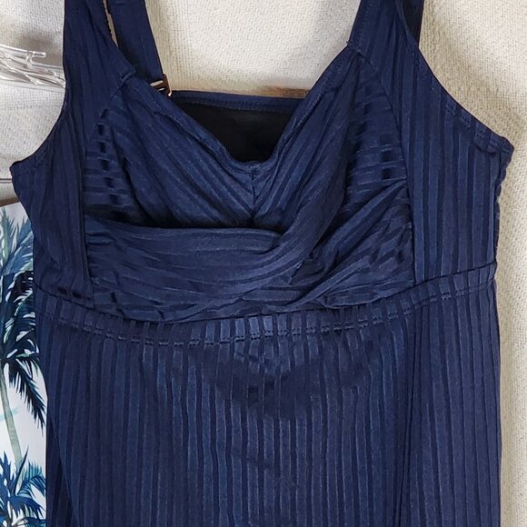 Rotita Navy Peacock Tropical Trees Print Surplice Poly Elastane Tankini Set Sz S - Picture 3 of 16